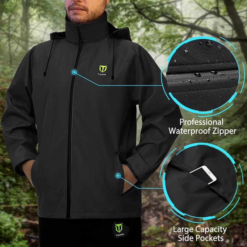 TIDEWE Rain Suit  Waterproof Breathable Lightweight Rainwear (Black Size L) - Image 4
